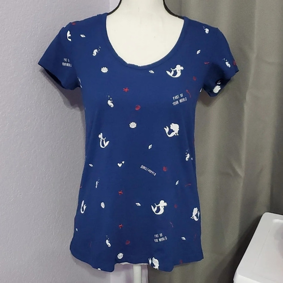 Disney Store Women's Little Mermaid Ariel Printed Embroidered Tee Shirt S - Picture 1 of 9